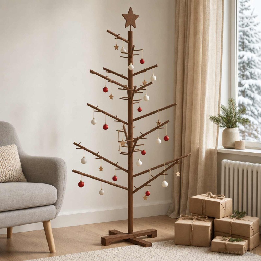 vidaXL Träjulgran KOTKA 125 cm Bambu och massiv furu Mörkbrun