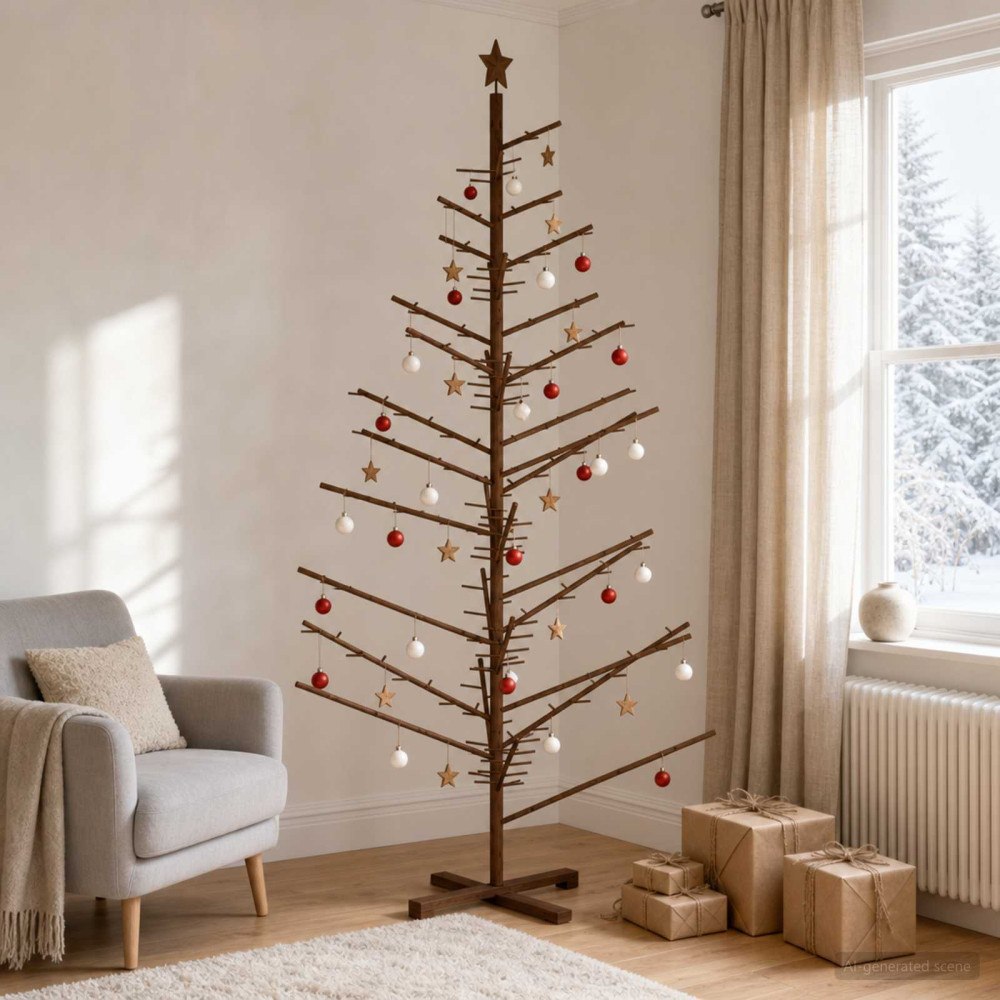 vidaXL Träjulgran KOTKA 210 cm Bambu och massiv furu Mörkbrun