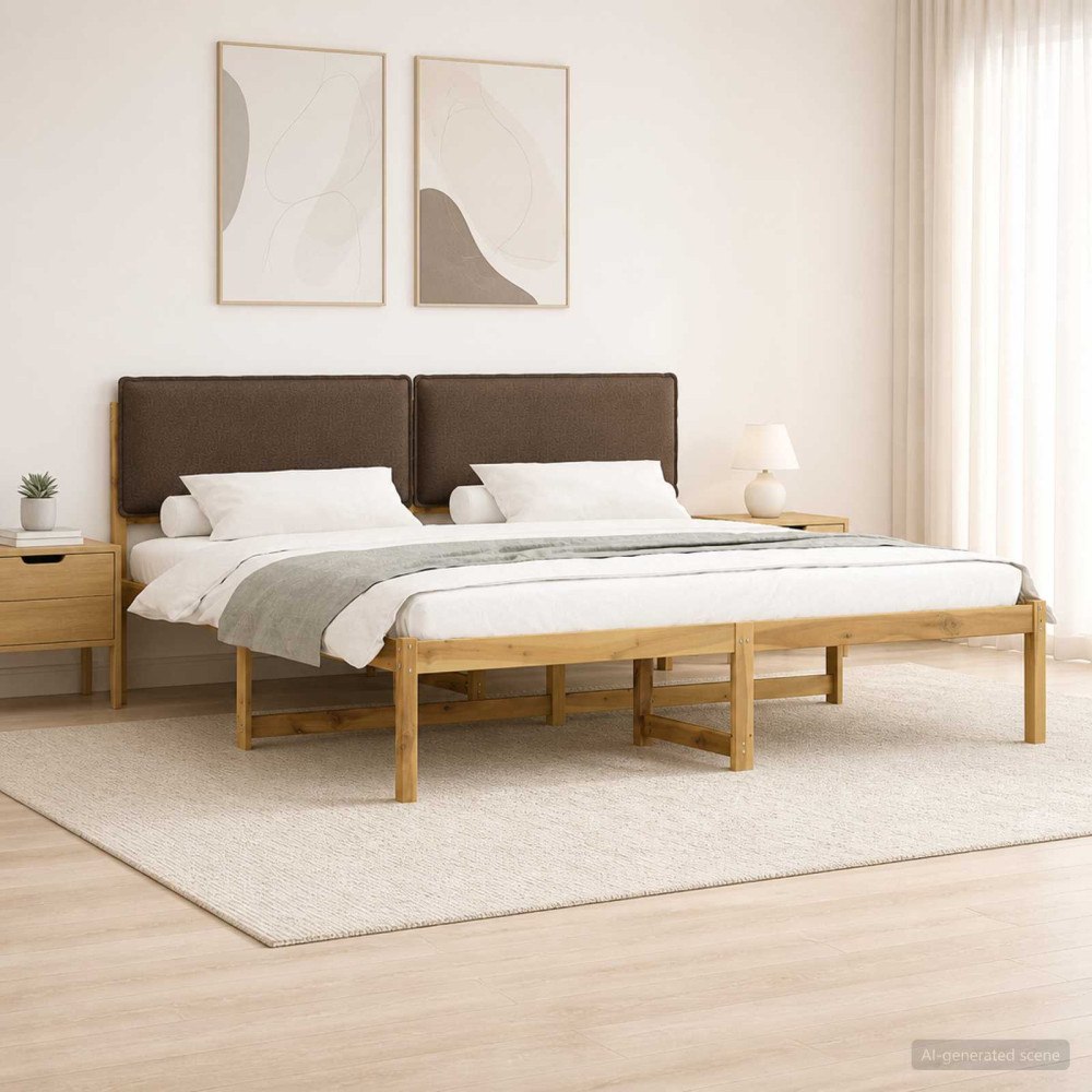 vidaXL Sängram med Klädd Huvudgavel Vitlaserad och taupe 180 x 200 cm