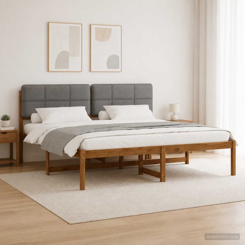 vidaXL Sängram med Klädd Huvudgavel Naturlig och ljusgrå 180 x 200 cm