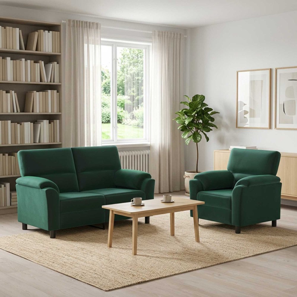 vidaXL Soffset 2 st 3-sits Mörkgrön 154 x 85 x 93 cm Sammet