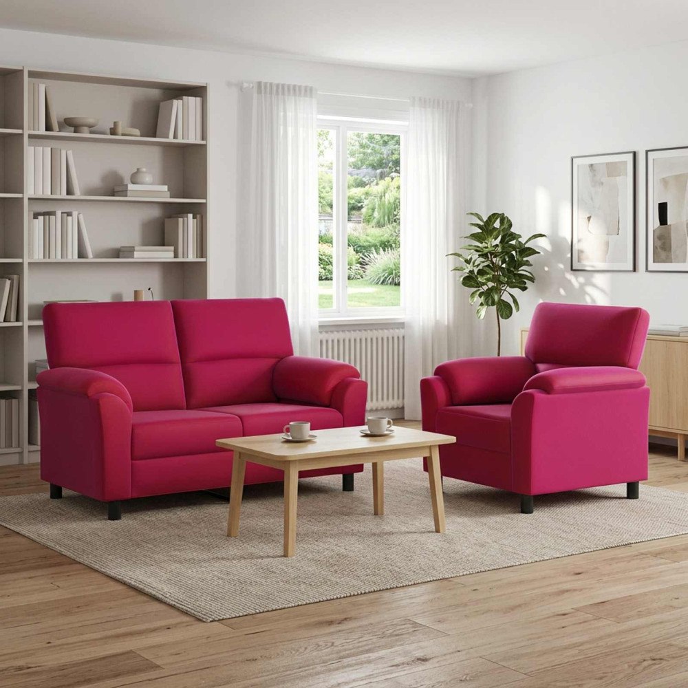 vidaXL Soffset 2 st 3-sits Vinröd 154 x 85 x 93 cm Sammet