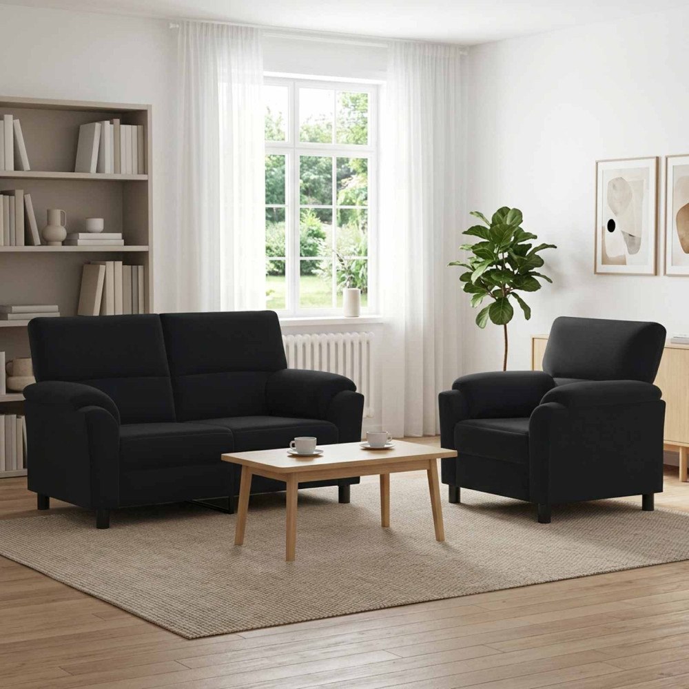 vidaXL Soffset 2 st 3-sits Svart 154 x 85 x 93 cm Sammet
