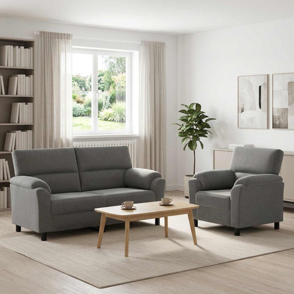 vidaXL Soffset 2 st 3-sits Mörkgrå 174 x 85 x 93 cm Sammet