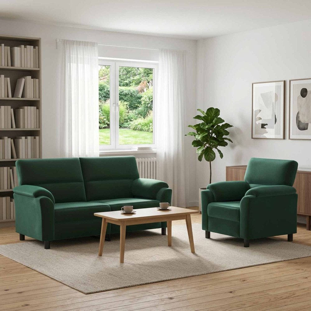 vidaXL Soffset 2 st 3-sits Mörkgrön 174 x 85 x 93 cm Sammet