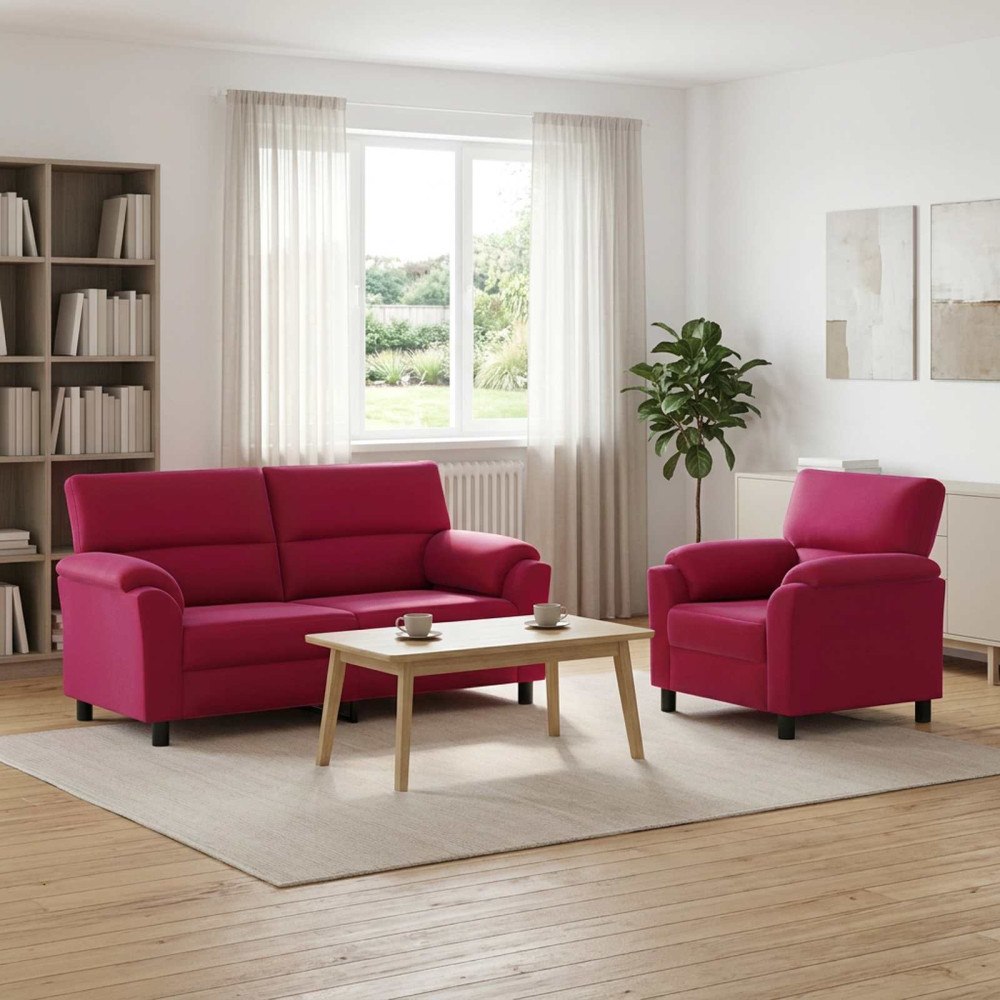 vidaXL Soffset 2 st 3-sits Vinröd 174 x 85 x 93 cm Sammet