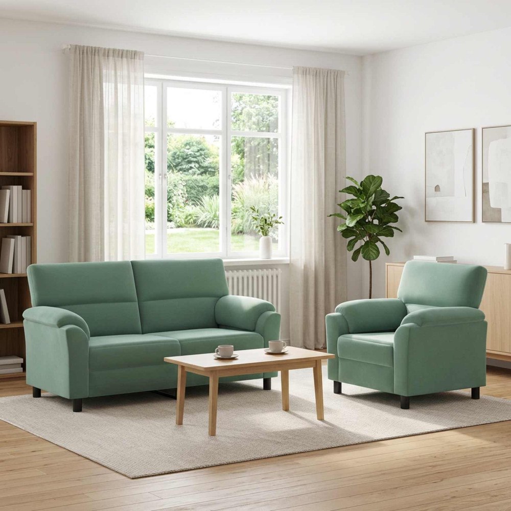 vidaXL Soffset 2 st 3-sits Havgrön 174 x 85 x 93 cm Sammet