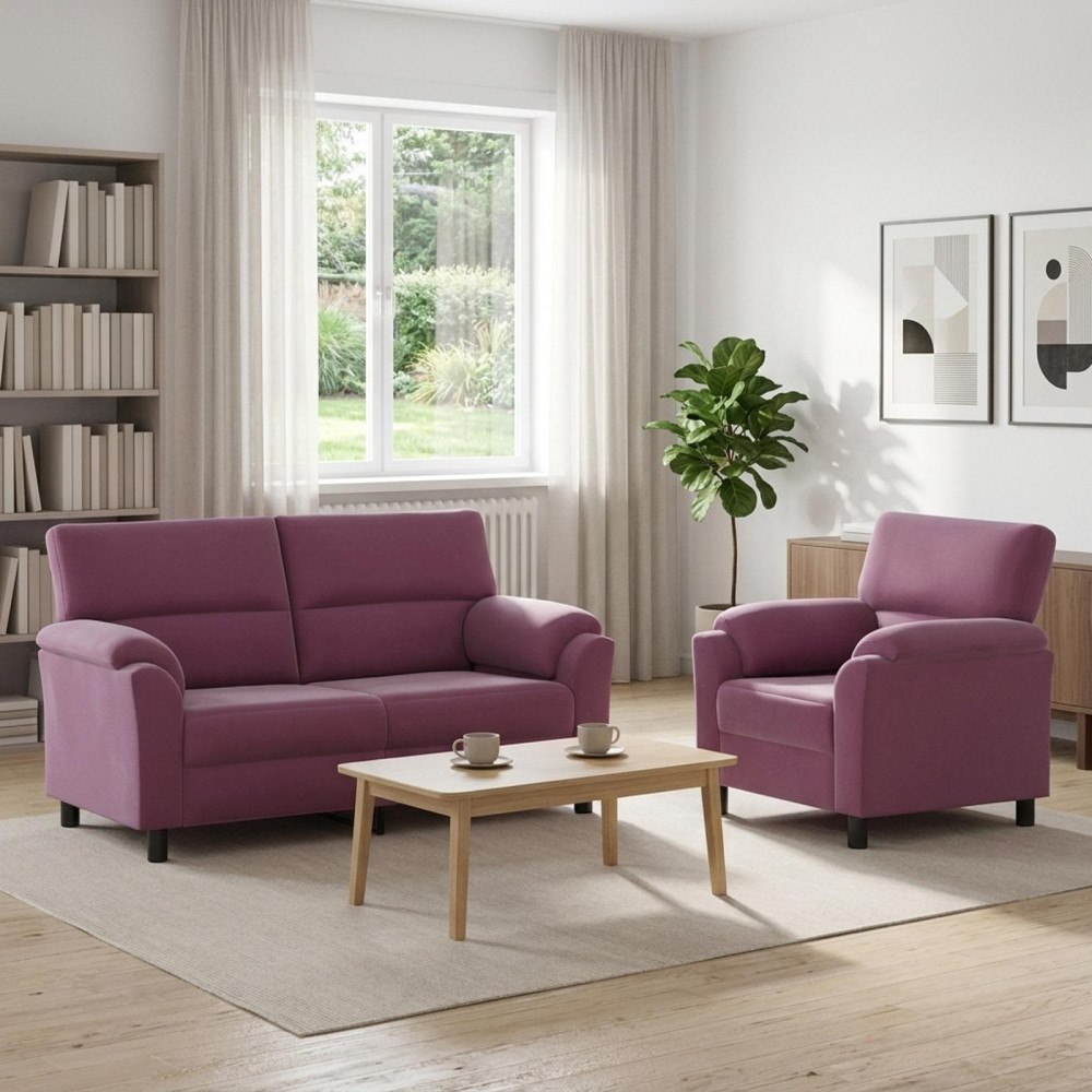 vidaXL Soffset 2 st 3-sits Lila 174 x 85 x 93 cm Sammet