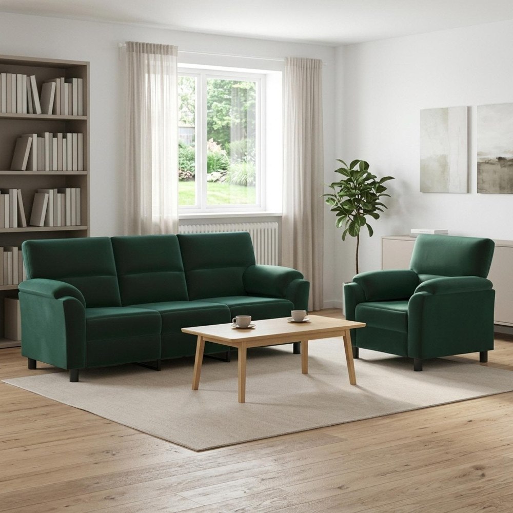 vidaXL Soffset 2 st 4-sits Mörkgrön 214 x 85 x 93 cm Sammet