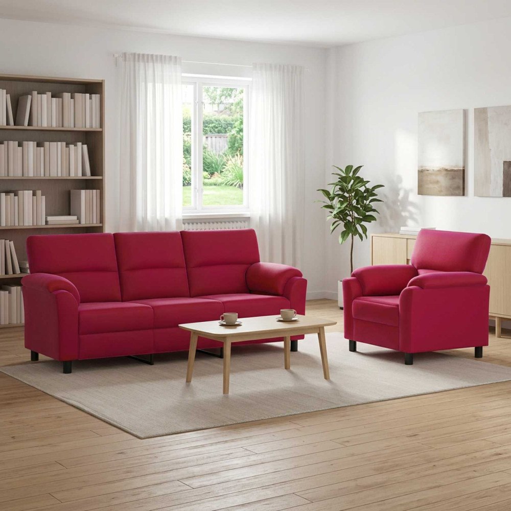 vidaXL Soffset 2 st 4-sits Vinröd 214 x 85 x 93 cm Sammet