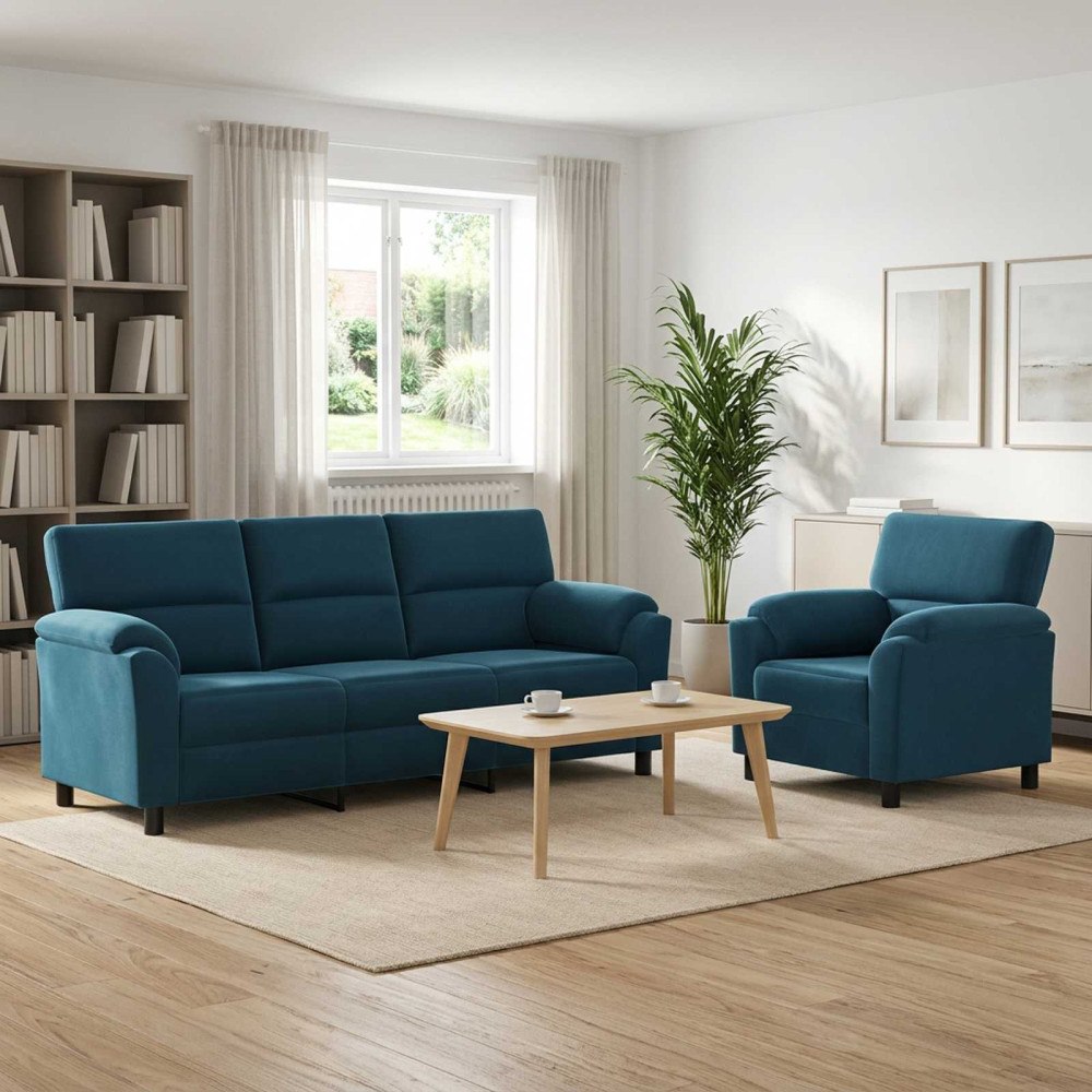 vidaXL Soffset 2 st 4-sits Blå 214 x 85 x 93 cm Sammet