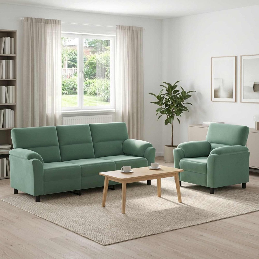 vidaXL Soffset 2 st 4-sits Havgrön 214 x 85 x 93 cm Sammet
