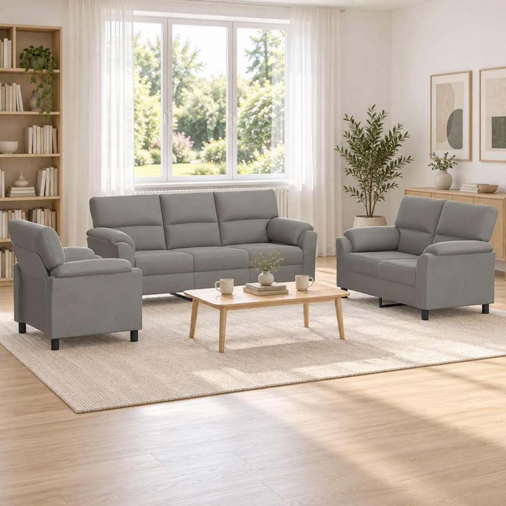 vidaXL Soffset 3 st 6-sits Ljusgrå 214 x 85 x 93 cm Sammet