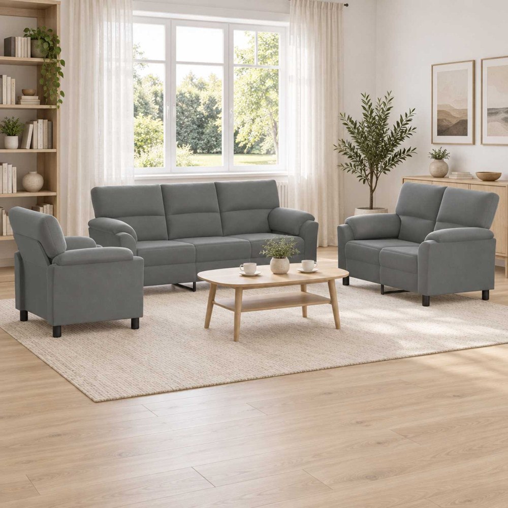 vidaXL Soffset 3 st 6-sits Mörkgrå 214 x 85 x 93 cm Sammet