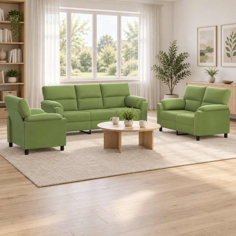 vidaXL Soffset 3 st 6-sits Ljusgrön 214 x 85 x 93 cm Sammet
