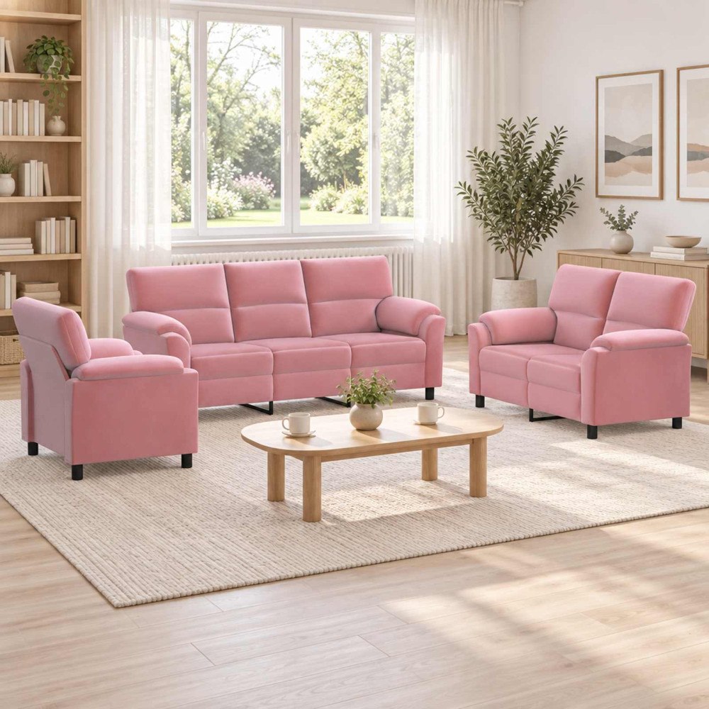 vidaXL Soffset 3 st 6-sits Rosa 214 x 85 x 93 cm Sammet