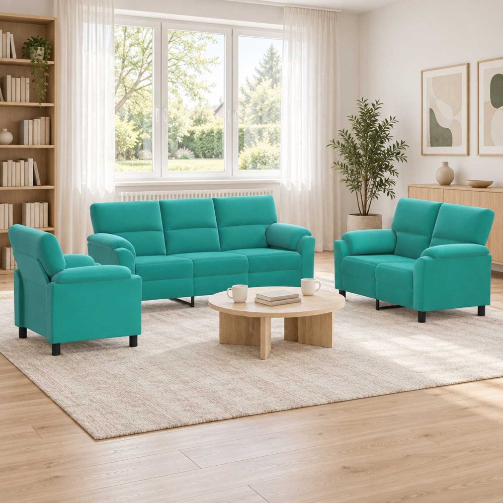 vidaXL Soffset 3 st 6-sits Turkos 214 x 85 x 93 cm Sammet