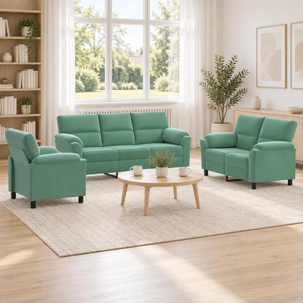 vidaXL Soffset 3 st 6-sits Havgrön 214 x 85 x 93 cm Sammet