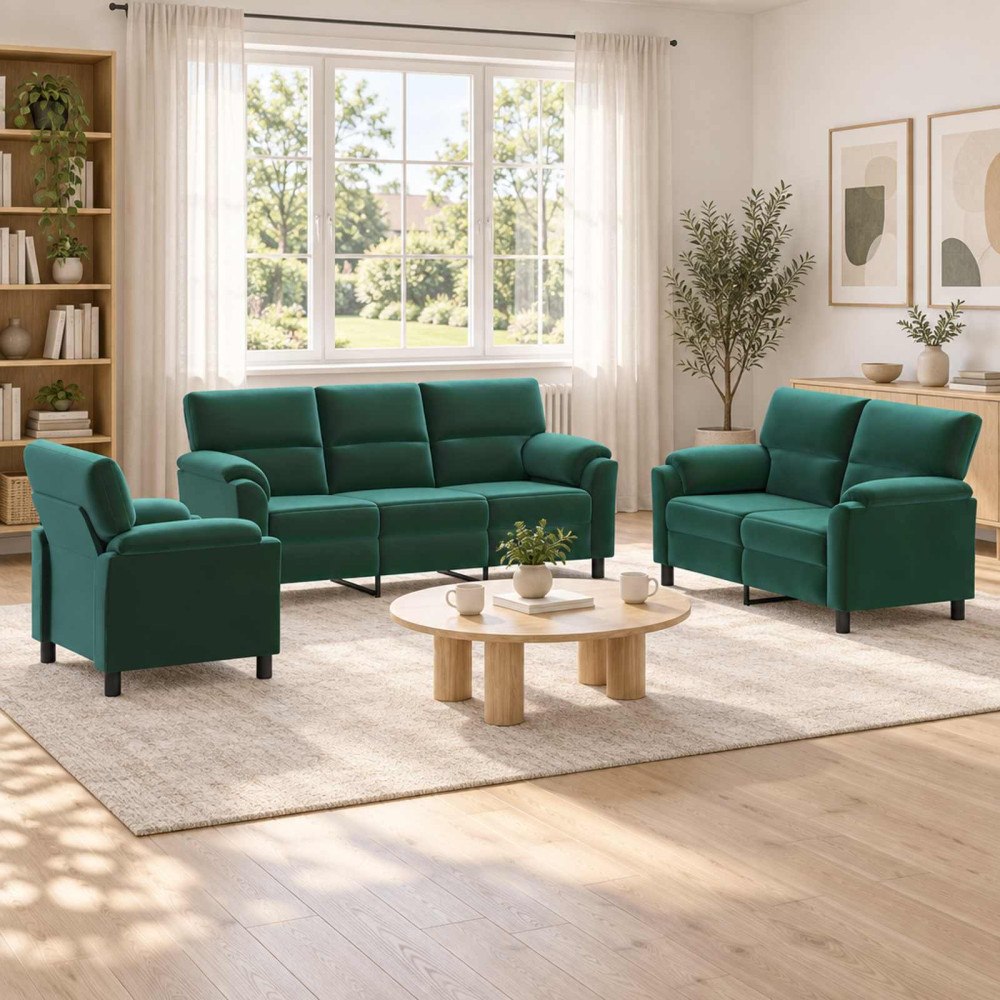 vidaXL Soffset 3 st 6-sits Mörkgrön 214 x 85 x 93 cm Sammet