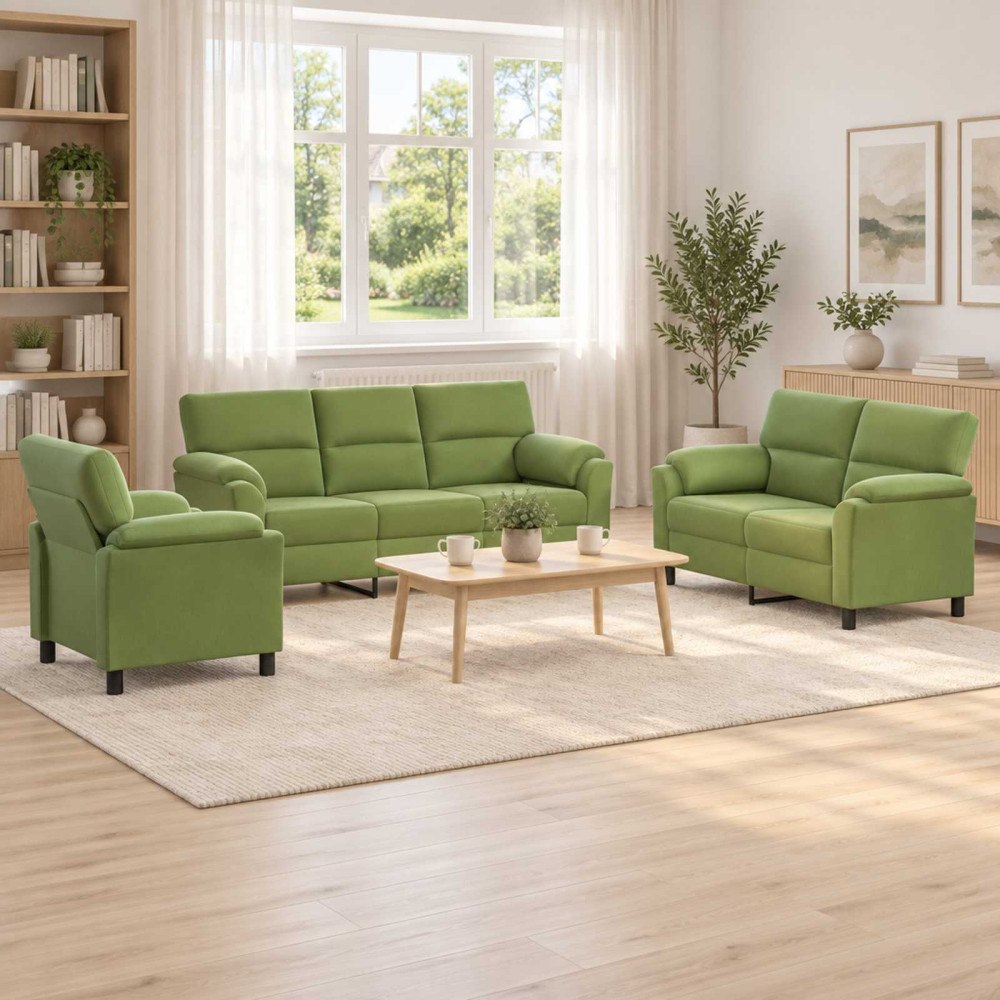 vidaXL Soffset 3 st 6-sits Ljusgrön 214 x 85 x 93 cm Sammet