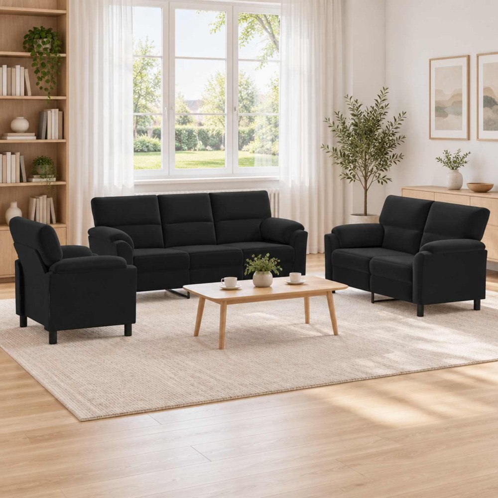 vidaXL Soffset 3 st 6-sits Svart 214 x 85 x 93 cm Sammet