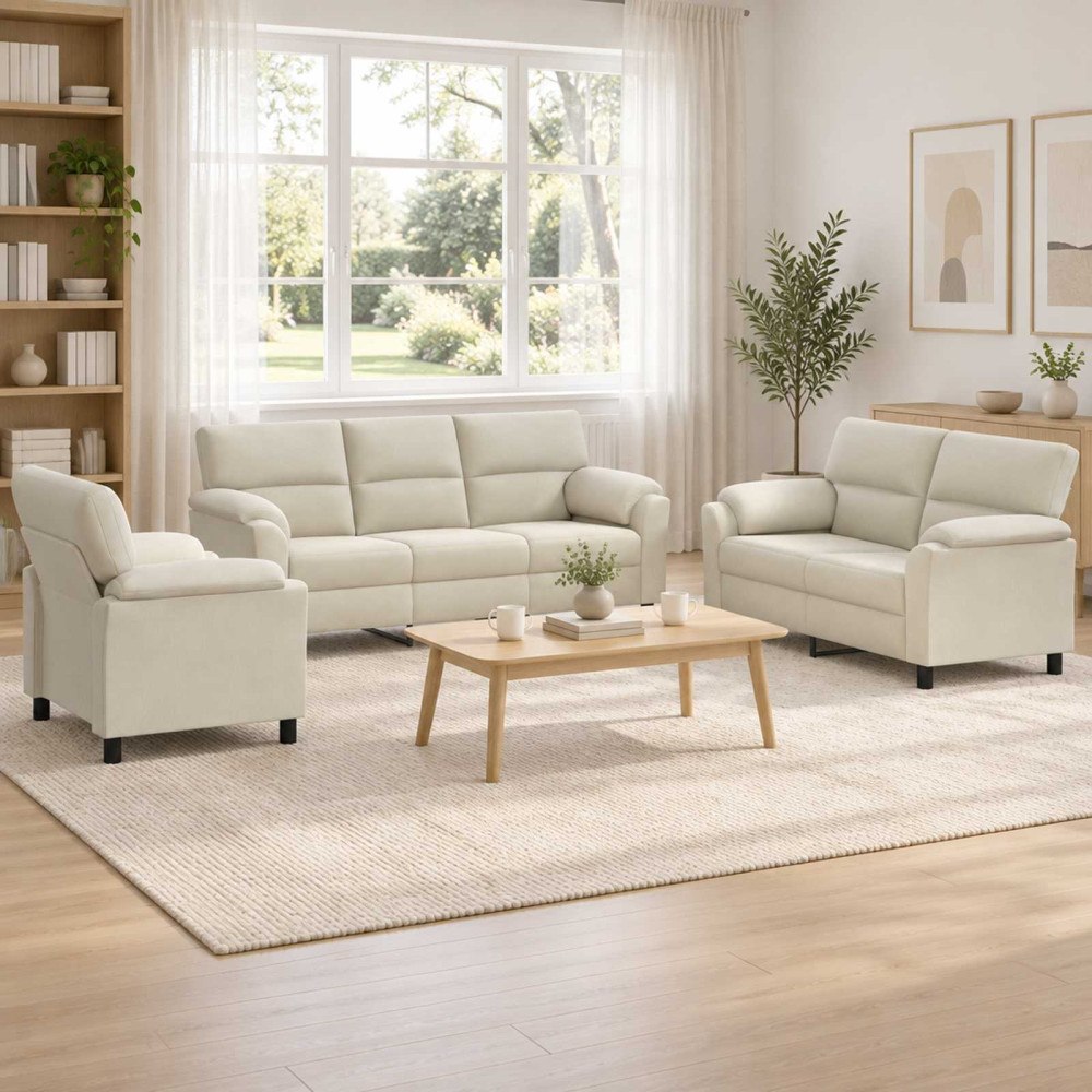 vidaXL Soffset 3 st 6-sits Gräddvit 214 x 85 x 93 cm Sammet