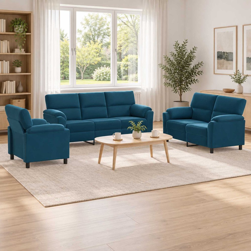 vidaXL Soffset 3 st 6-sits Blå 214 x 85 x 93 cm Sammet