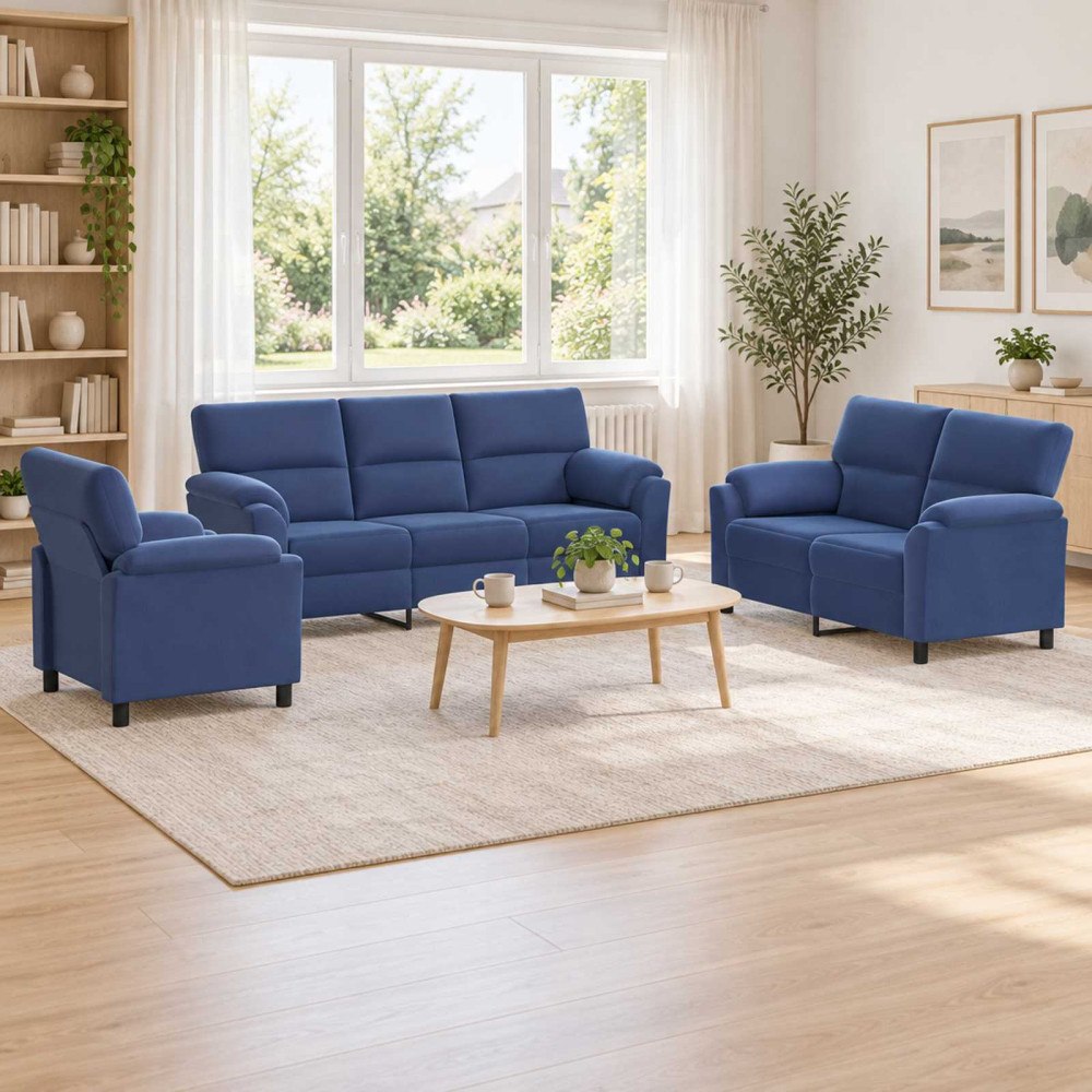 vidaXL Soffset 3 st 6-sits Polisblå 214 x 85 x 93 cm Sammet