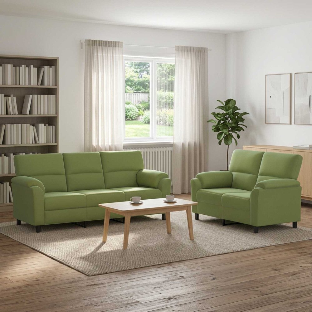 vidaXL Soffset 2 st 5-sits Ljusgrön 214 x 85 x 93 cm Sammet