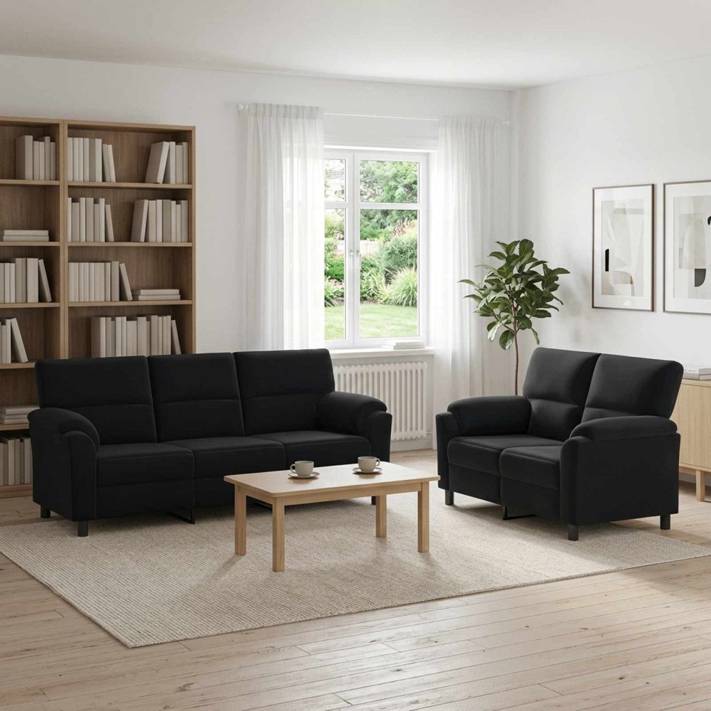 vidaXL Soffset 2 st 5-sits Svart 214 x 85 x 93 cm Sammet