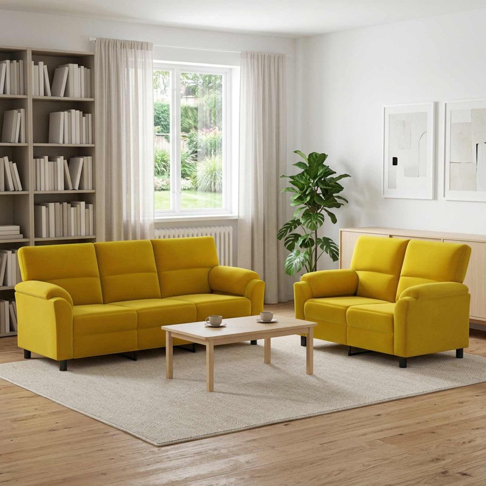 vidaXL Soffset 2 st 5-sits Gul 214 x 85 x 93 cm Sammet