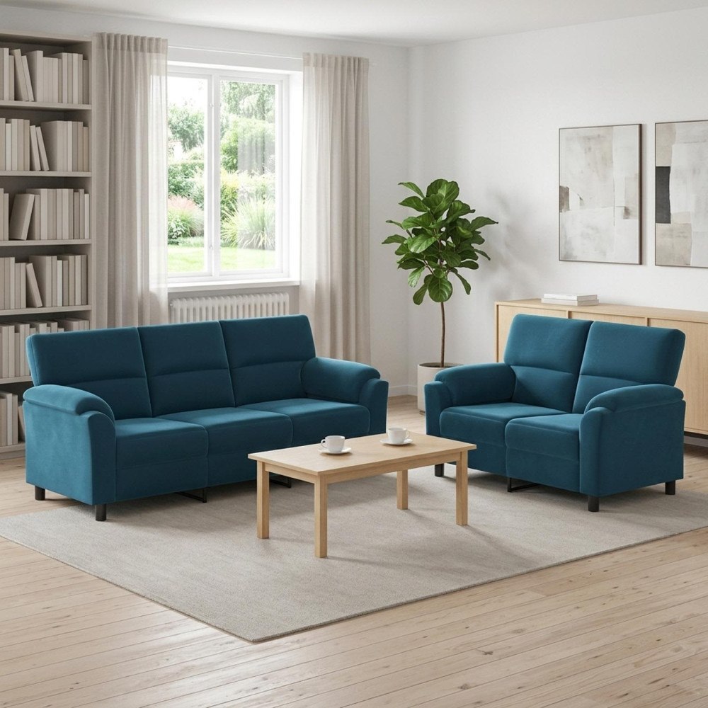 vidaXL Soffset 2 st 5-sits Blå 214 x 85 x 93 cm Sammet