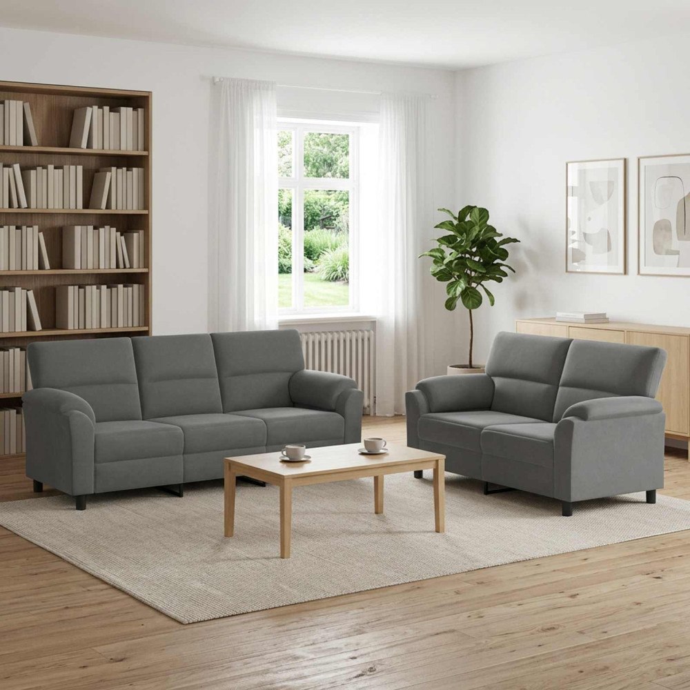 vidaXL Soffset 2 st 5-sits Mörkgrå 214 x 85 x 93 cm Sammet