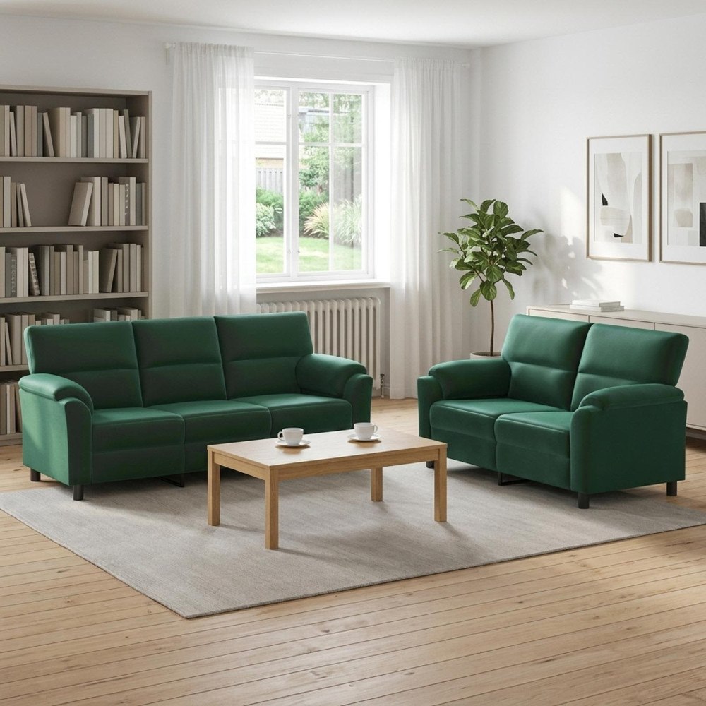 vidaXL Soffset 2 st 5-sits Mörkgrön 214 x 85 x 93 cm Sammet