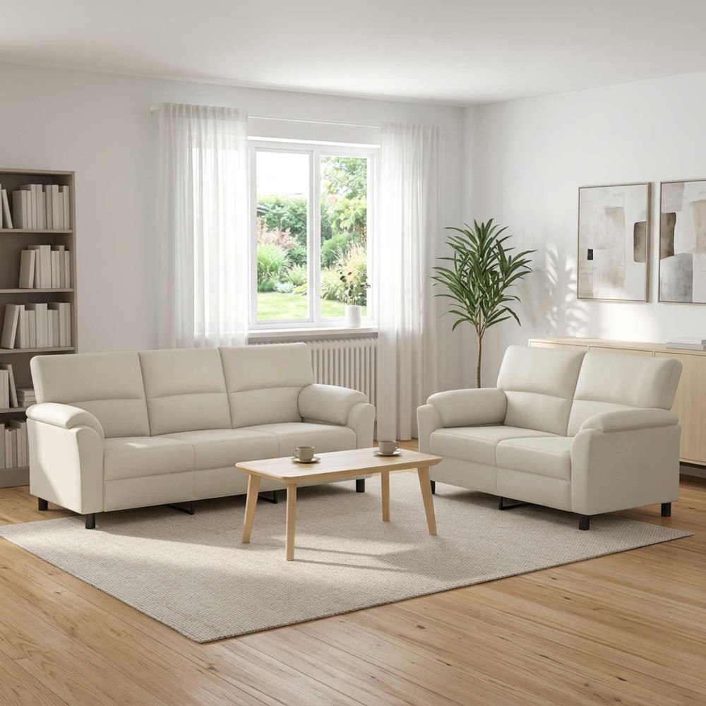 vidaXL Soffset 2 st 5-sits Gräddvit 214 x 85 x 93 cm Sammet