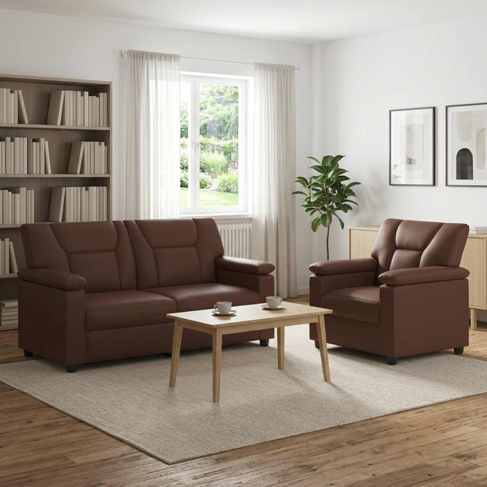 vidaXL Soffset 2 st Brun Konstläder