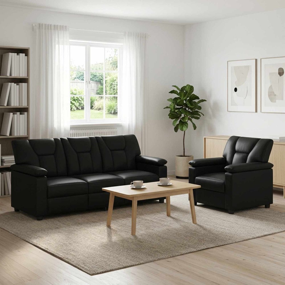 vidaXL Soffset 2 st Svart Konstläder