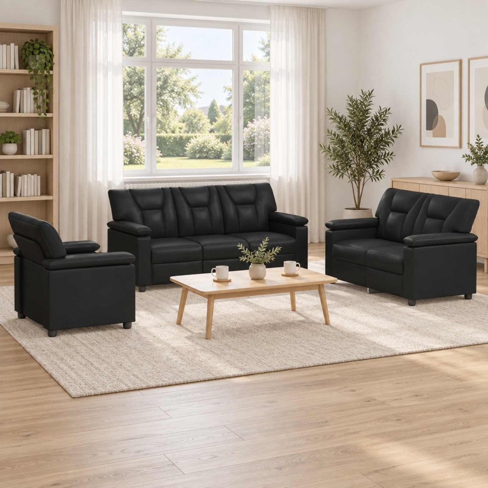 vidaXL Soffset 3 st Svart Konstläder