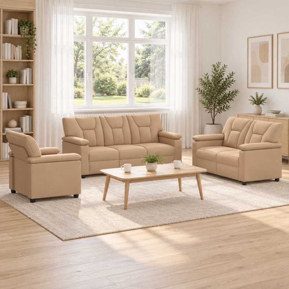 vidaXL Soffset 3 st Cappuccino Konstläder