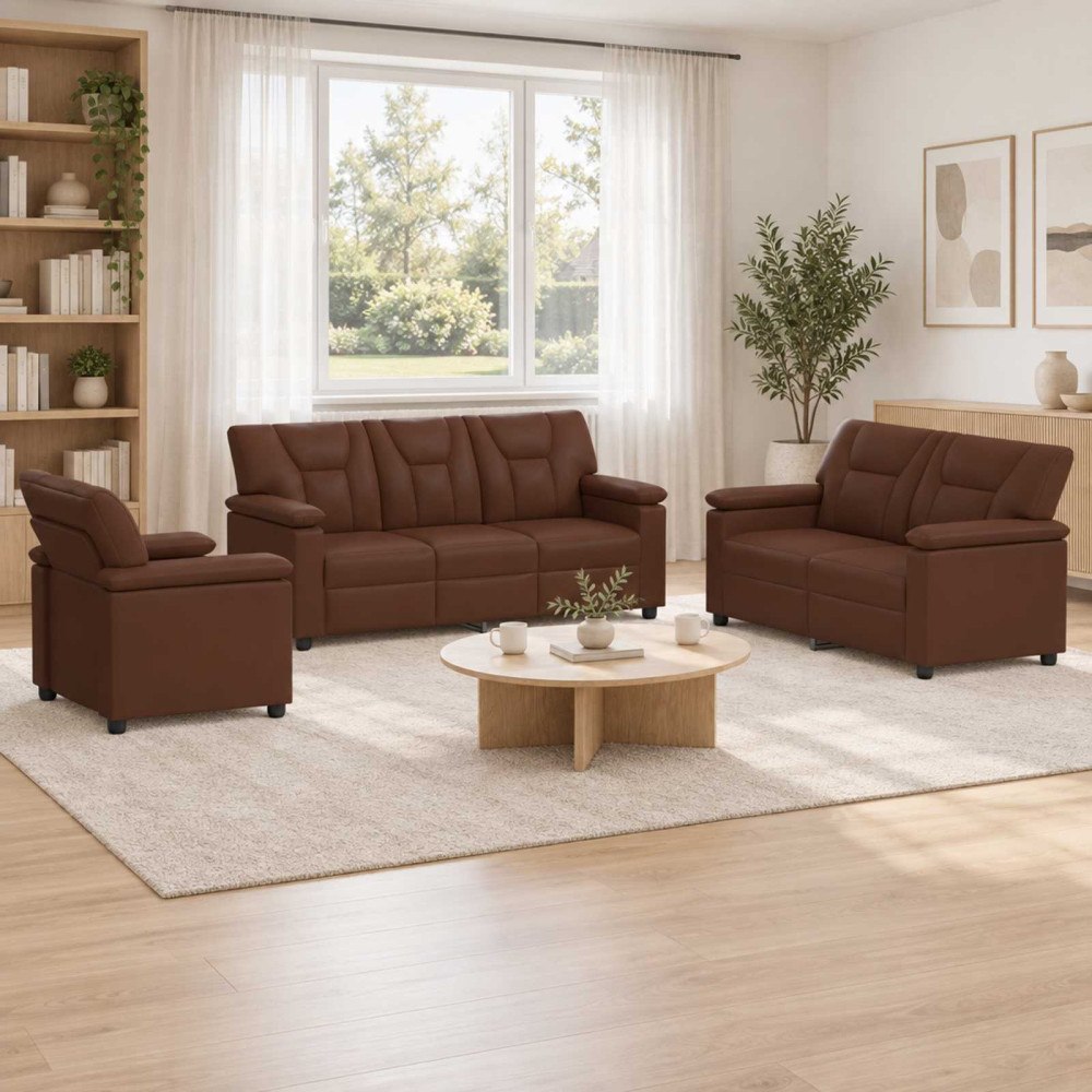 vidaXL Soffset 3 st Brun Konstläder
