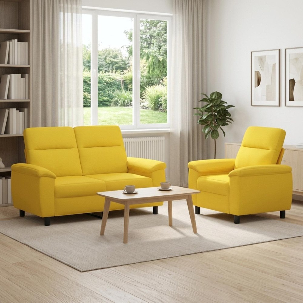 vidaXL Soffset 2 st 3-sits Ljusgul 158 x 90 x 95 cm Tyg