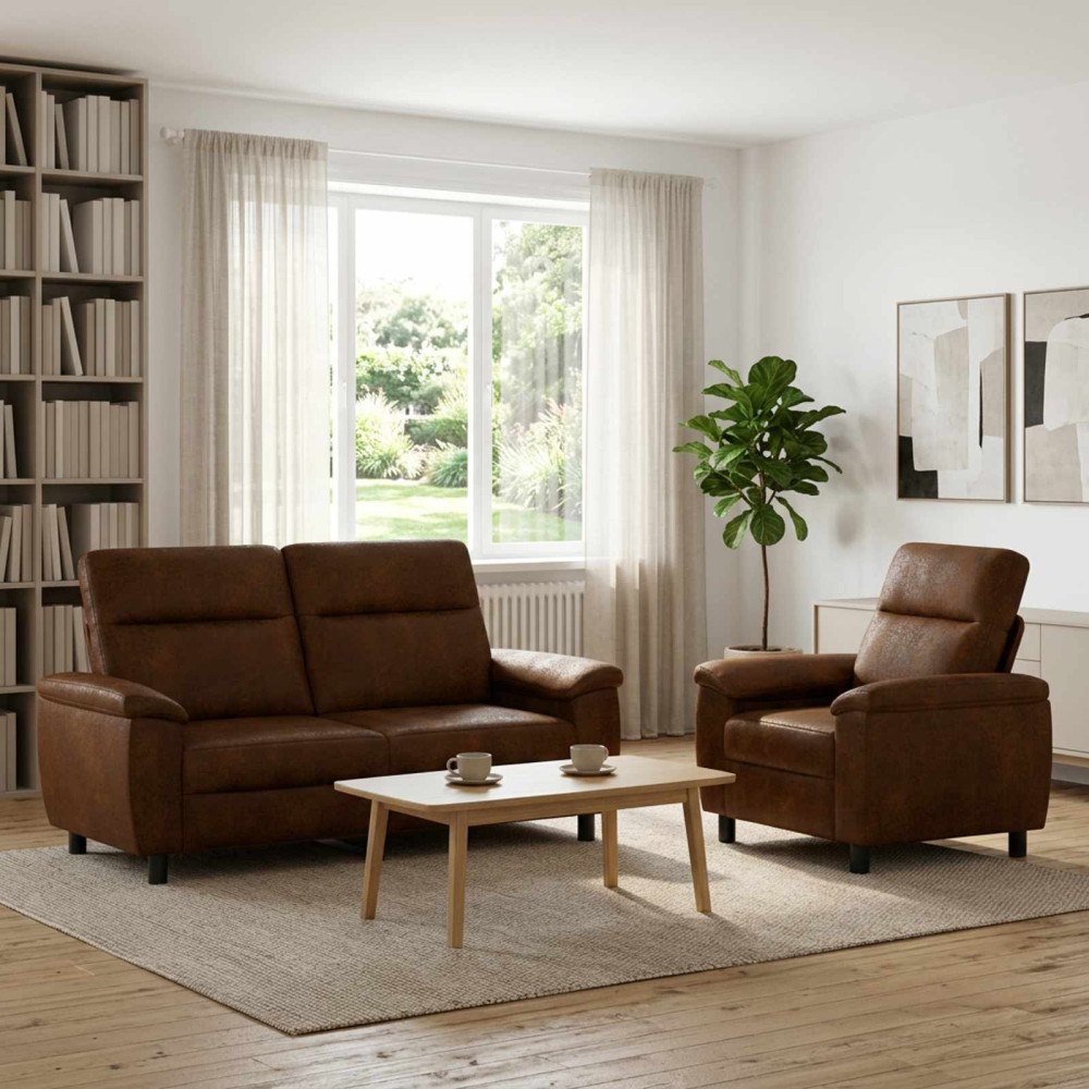 vidaXL Soffset 2 st Brun Faux Mockaläder