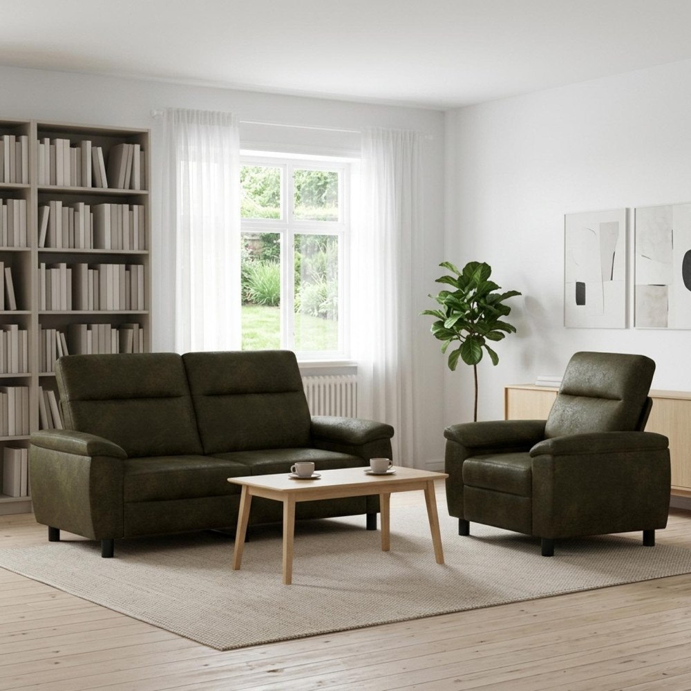 vidaXL Soffset 2 st Armégrön Faux Mockaläder