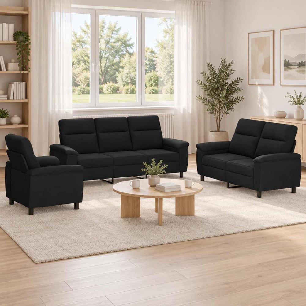 vidaXL Soffset 3 st Svart Tyg