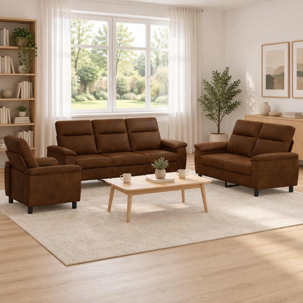 vidaXL Soffset 3 st Brun Faux Mockaläder