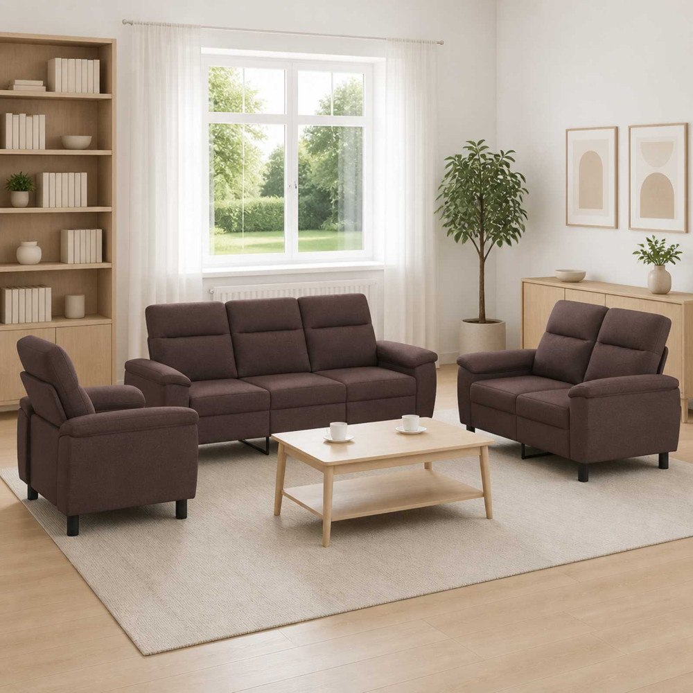 vidaXL Soffset 3 st 6-sits Mörkbrun 214 x 90 x 95 cm Tyg