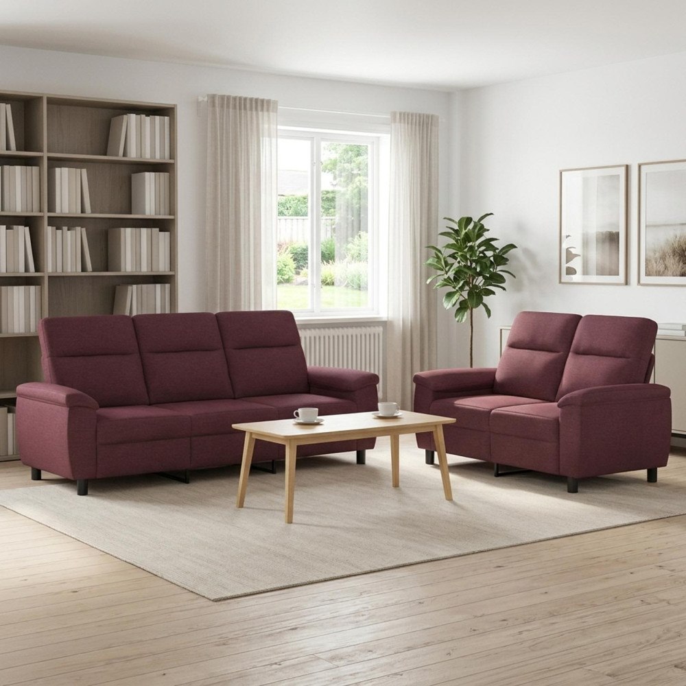 vidaXL Soffset 2 st 5-sits Lila 214 x 90 x 95 cm Tyg