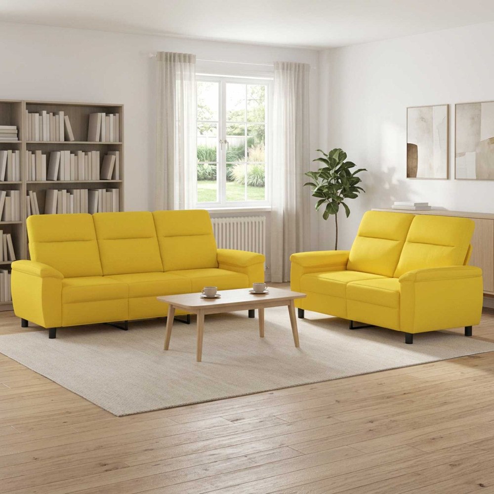 vidaXL Soffset 2 st 5-sits Ljusgul 214 x 90 x 95 cm Tyg