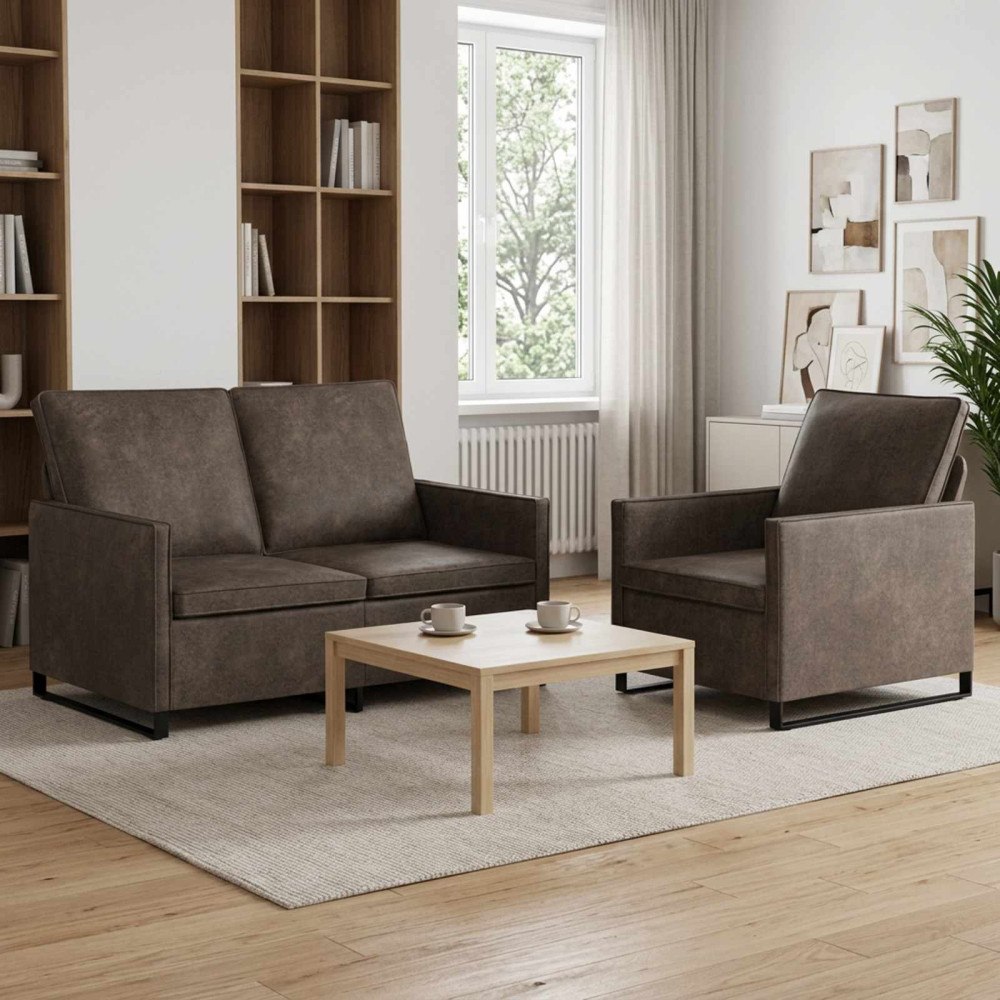 vidaXL Soffset 2 st Mörkgrå Faux mockatyg
