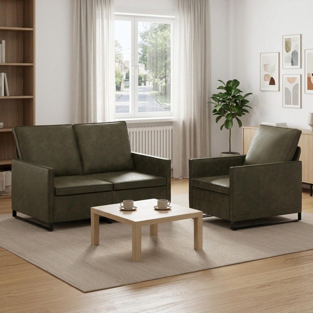 vidaXL Soffset 2 st Armégrön Faux mockatyg